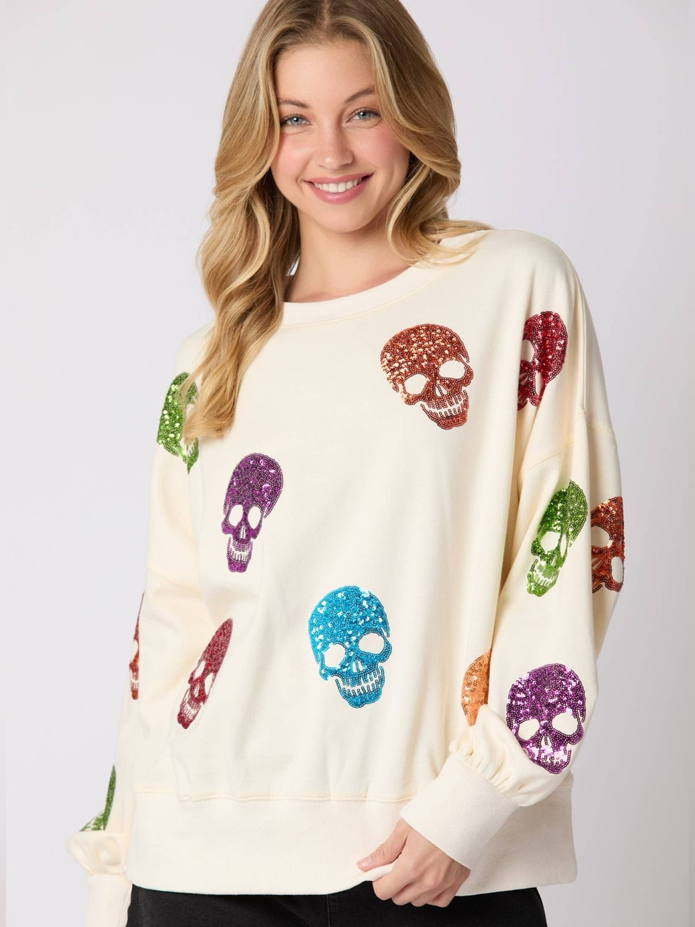 NWT Peach Love California Sparkle Skull Sweatshirt